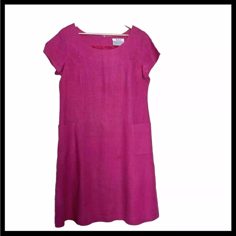 Saks Fifth Avenue Folio Collection 100%  Linen Pink Dress Short Sleeves Size 10
